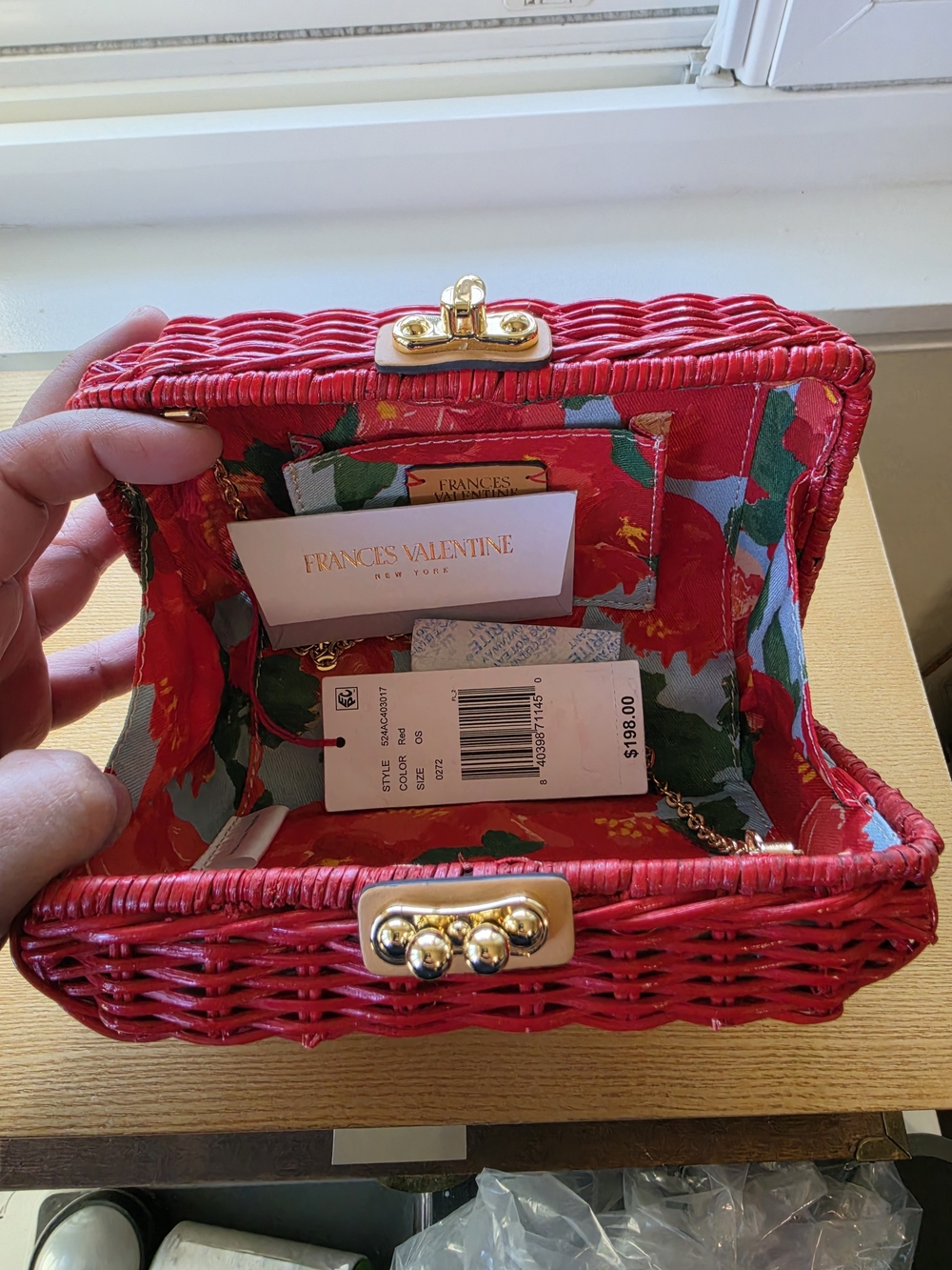 Frances Valentine Red Woven Crossbody Bag with Gold Chain - Picture 5 of 10